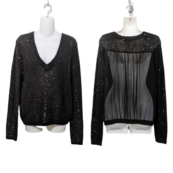 SILENCE & NOISE Mohair Wool Sequin Sheer Back Sweater M - Picture 1 of 8